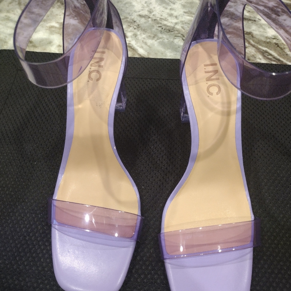 Women shoes by INC, size 9 1/2, clear purple,